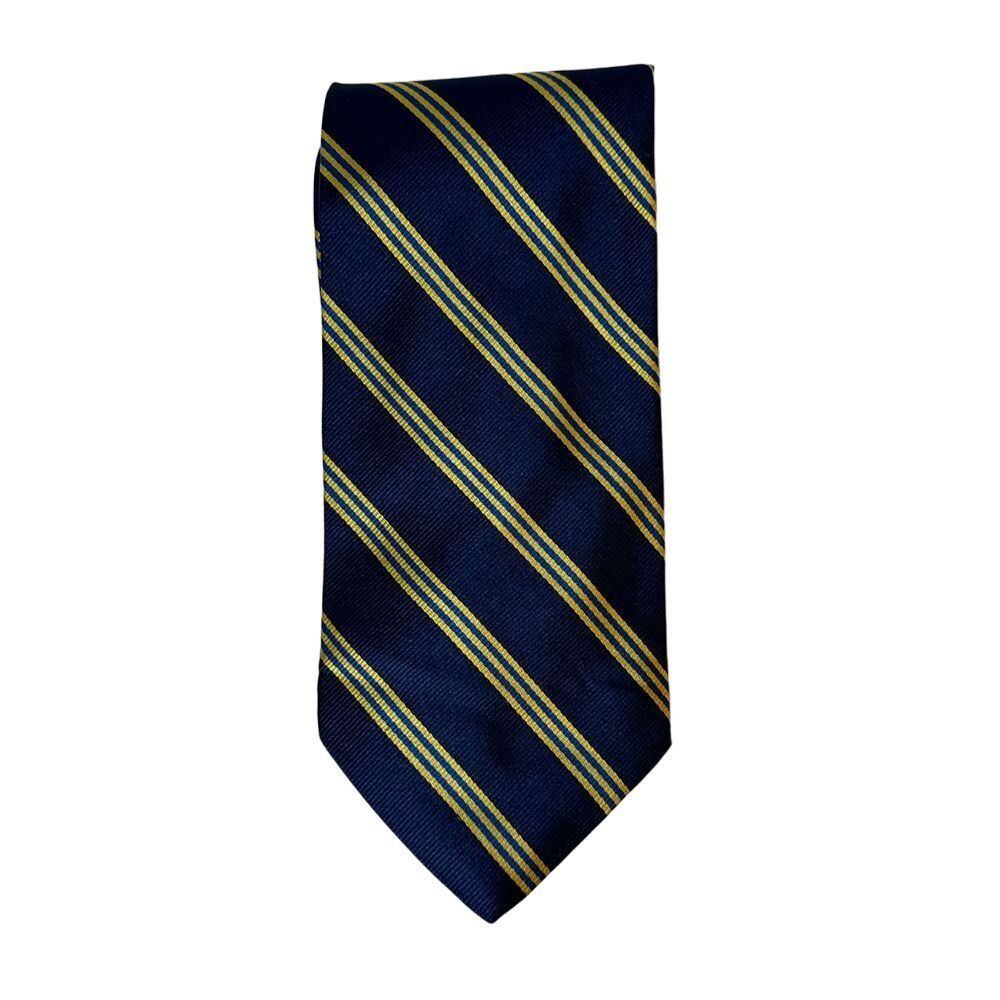 Brooks Brothers 346 Silk Repp Tie Necktie Navy Blue Yellow Stripe Classic Preppy